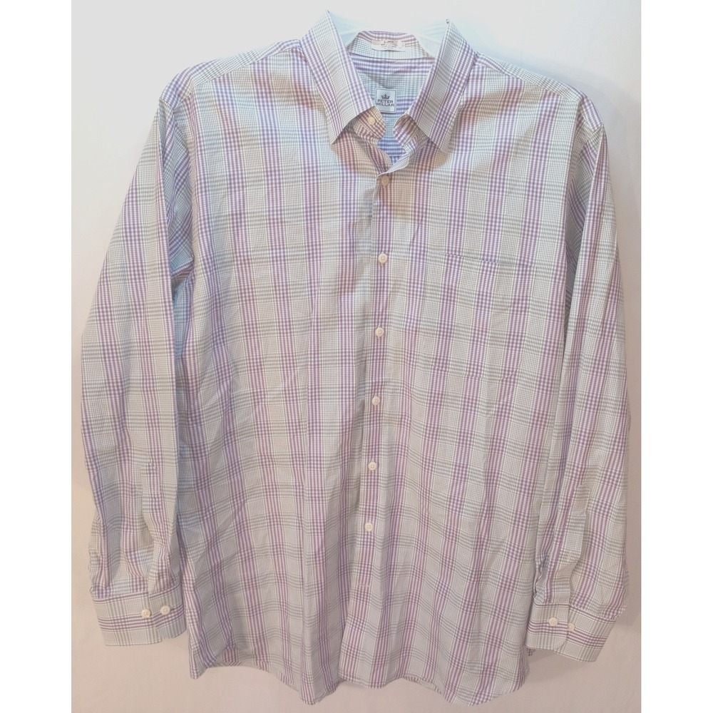 Men's‎ Peter Millar Long Sleeve Button Up Shirt, Large, Purple Gray Plaid